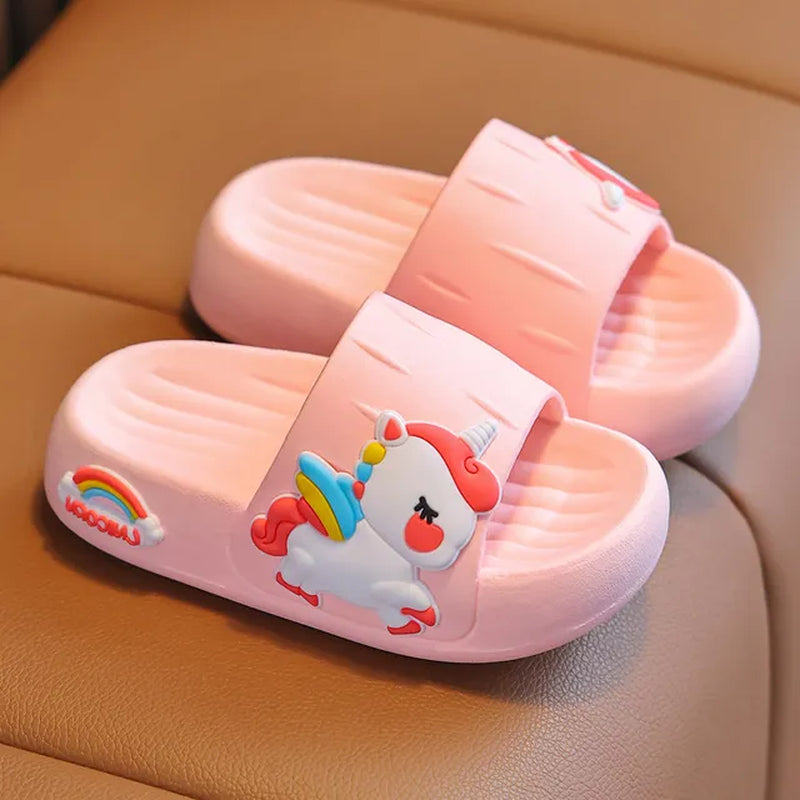 Summer Kids Home Shoes Flip Flops Baby Girls Slippers for Children Cartoon Unicorn Bathroom Antislip Thick Sole Slides 2-8 Years