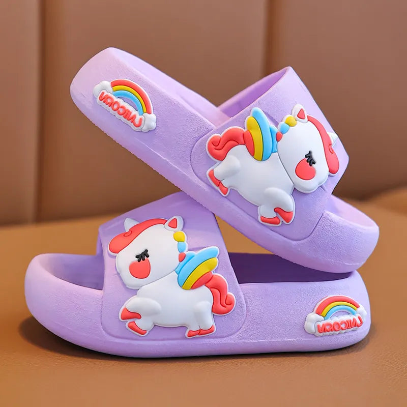 Summer Kids Home Shoes Flip Flops Baby Girls Slippers for Children Cartoon Unicorn Bathroom Antislip Thick Sole Slides 2-8 Years