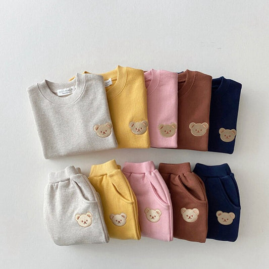 Toddler Outfits Baby Boy Tracksuit Cute Bear Head Embroidery Sweatshirt and Pants 2Pcs Sport Suit Fashion Kids Girls Clothes Set