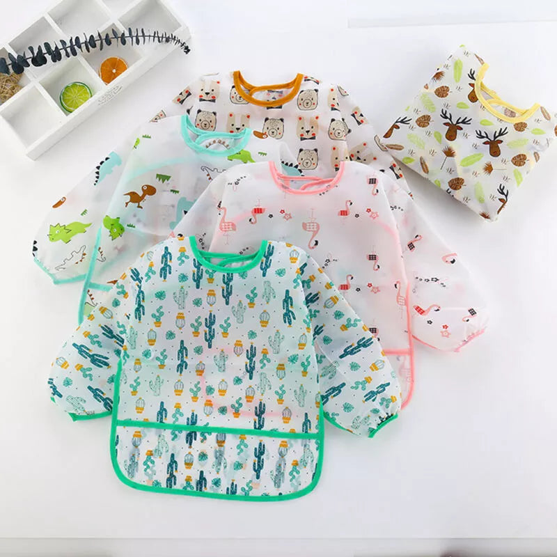 Baby Bibs New Cute Children Baby Stuff Toddler Waterproof Long Sleeve Art Smock Feeding Bib Apron for Kids 1-4 Years