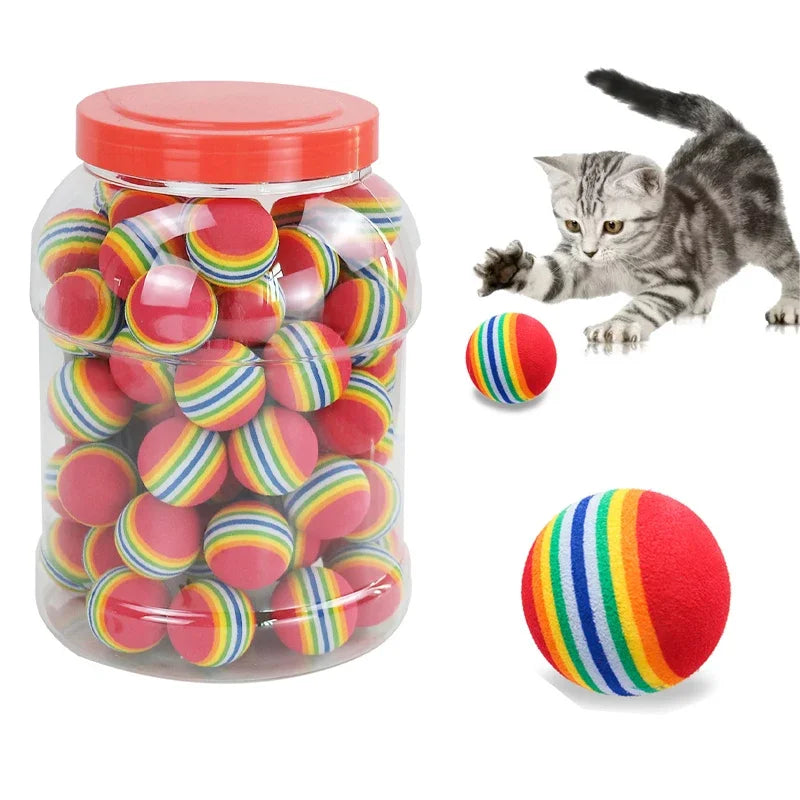 10pcs Rainbow EVA Cat Toys Ball Interactive Cat Dog Play Chewing Rattle Scratch EVA Ball Training Balls Pet Toys Supplies