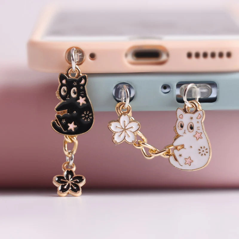 Cat Phone Dust Plug Charm Kawai Android Anti Dust Cap Pendant Charge Port Plug For iPhone Type C Dust Protection Stopper