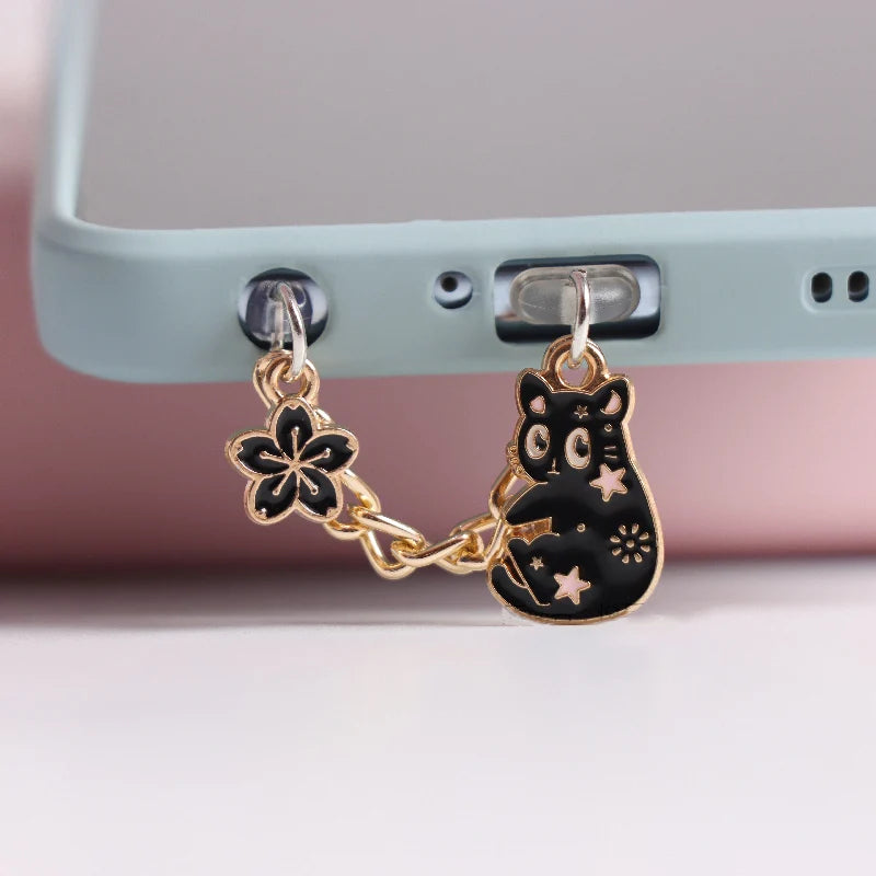 Cat Phone Dust Plug Charm Kawai Android Anti Dust Cap Pendant Charge Port Plug For iPhone Type C Dust Protection Stopper