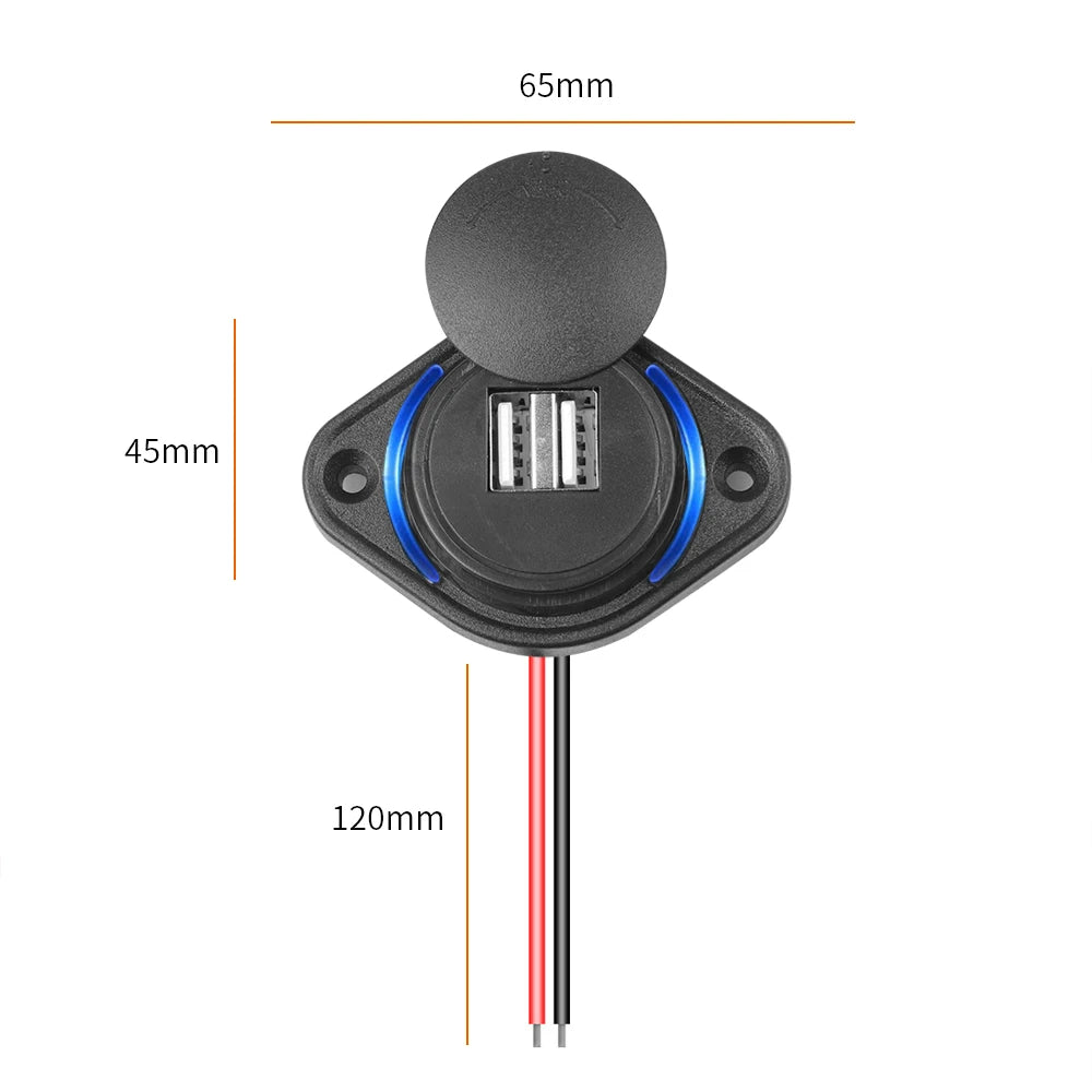 12-24V 3.1A Dual USB Charger Power Socket Adapter Charging Panel Mount for Motorbike Car Boat ATV UTV Camper Caravans