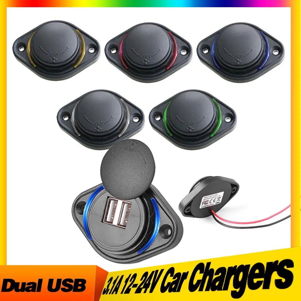 12-24V 3.1A Dual USB Charger Power Socket Adapter Charging Panel Mount for Motorbike Car Boat ATV UTV Camper Caravans