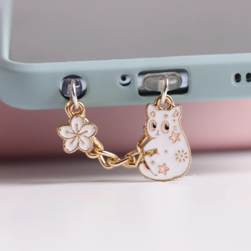 Cat Phone Dust Plug Charm Kawai Android Anti Dust Cap Pendant Charge Port Plug For iPhone Type C Dust Protection Stopper