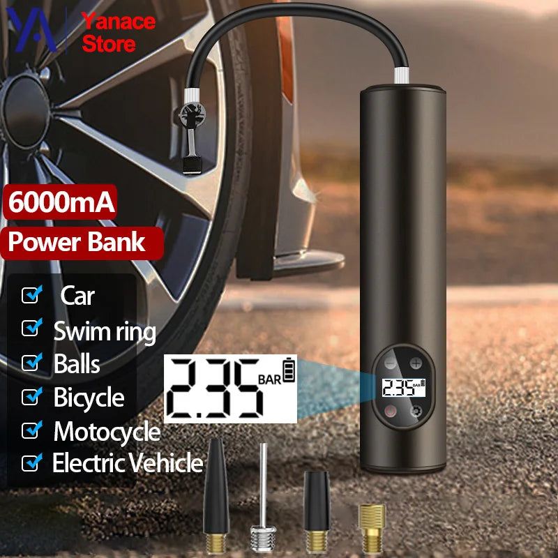 Yanace Electric Tire Inflator 6000mAH Auto Air Pump Portable Compressor for Car Rechargable Air Conditional for Motorcycles Bike