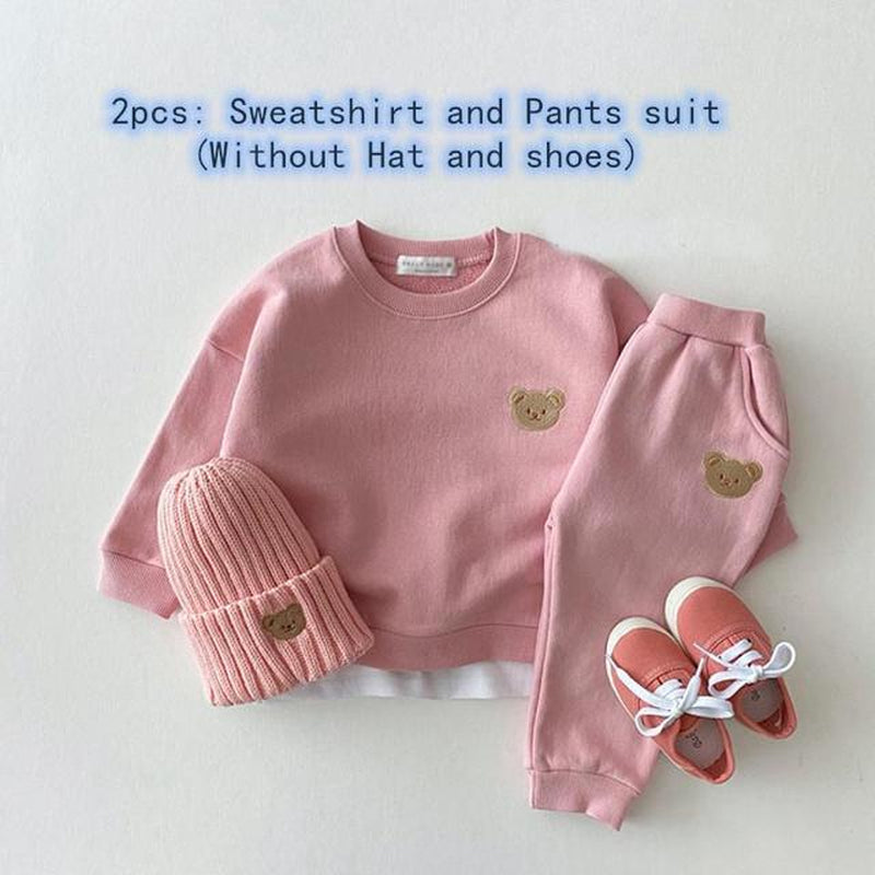 Toddler Outfits Baby Boy Tracksuit Cute Bear Head Embroidery Sweatshirt and Pants 2Pcs Sport Suit Fashion Kids Girls Clothes Set