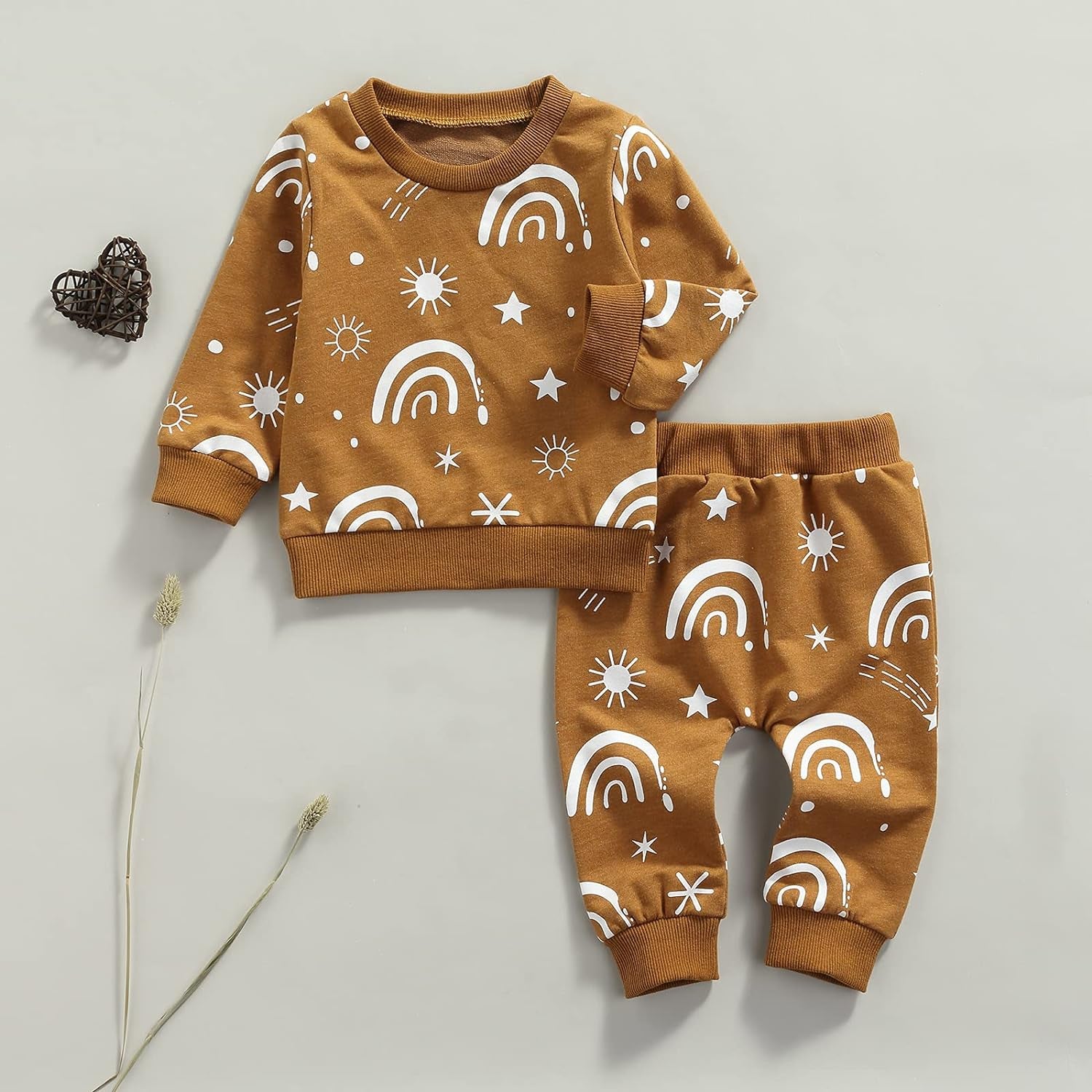 Newborn Baby Girl Long Sleeve Pullover Floral Sweatshirt Long Pant Outfits Autumn Winter Clothes