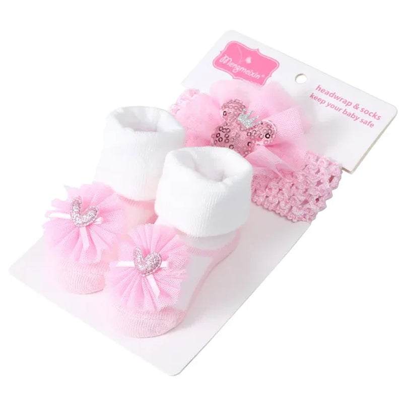 2Pcs/Set Baby Socks for Girl Bebe Toddler Newborn Sock + Bow Headband Infant anti Slip Cotton Socks Glue Birthday Sock 0-1Years